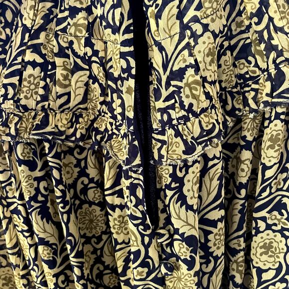 NICHOLAS Abbey Ruffled Printed Crepe Mini Dress In Mustard Yellow w/ Belt SZ 0 - Picture 14 of 16